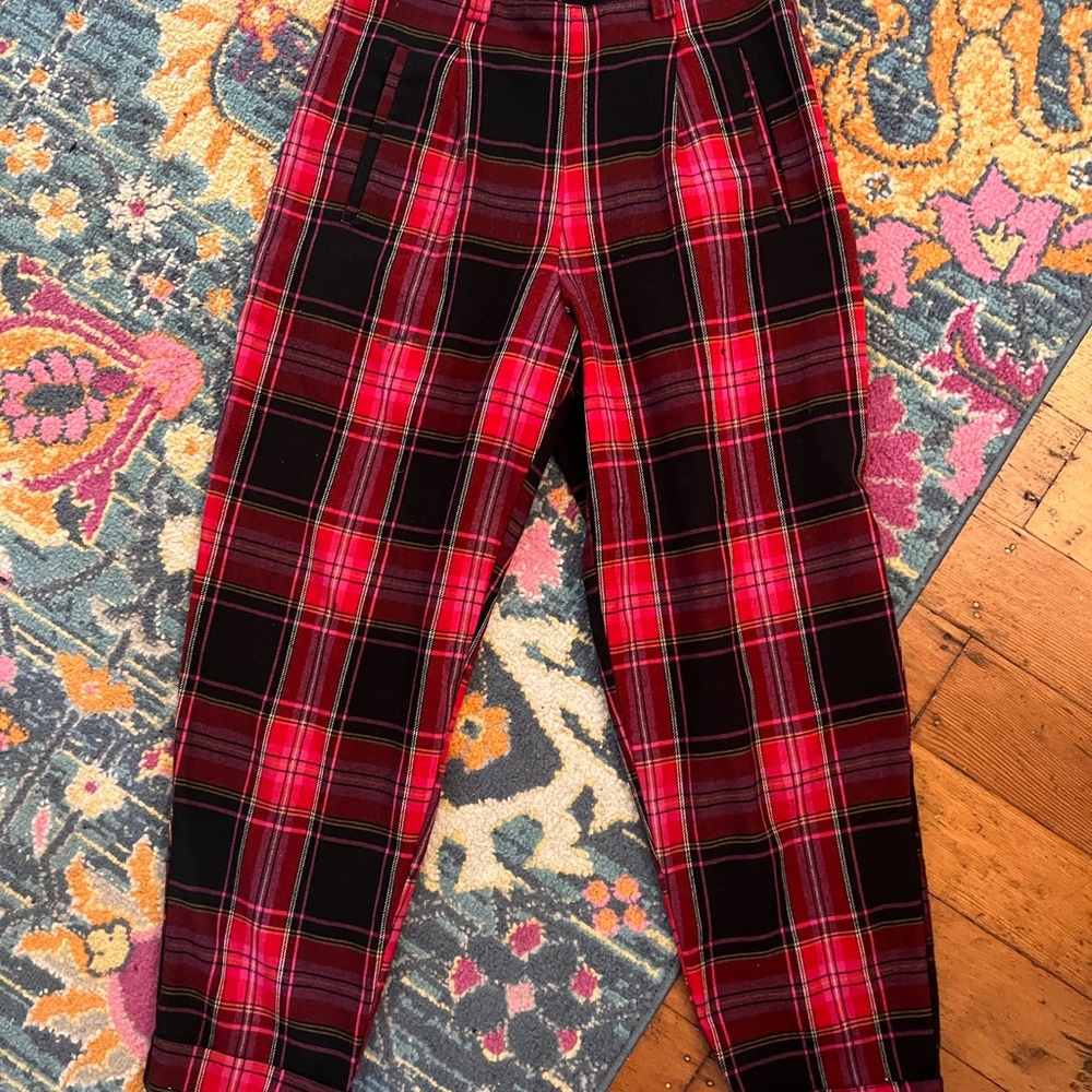 Topshop Red and Black Plaid Casual Pants